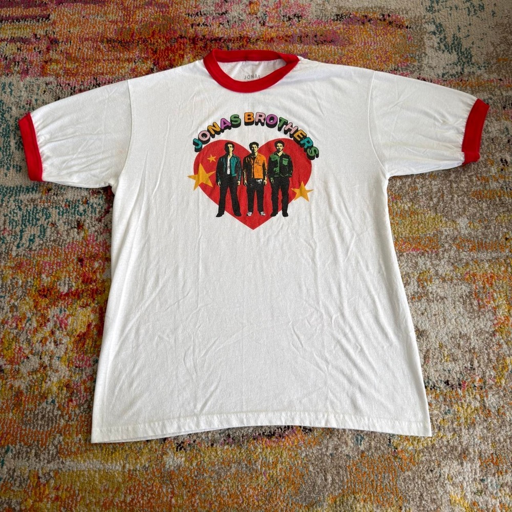 Jonas Brothers Short Sleeve Ringer T Shirt Men's XL White Red